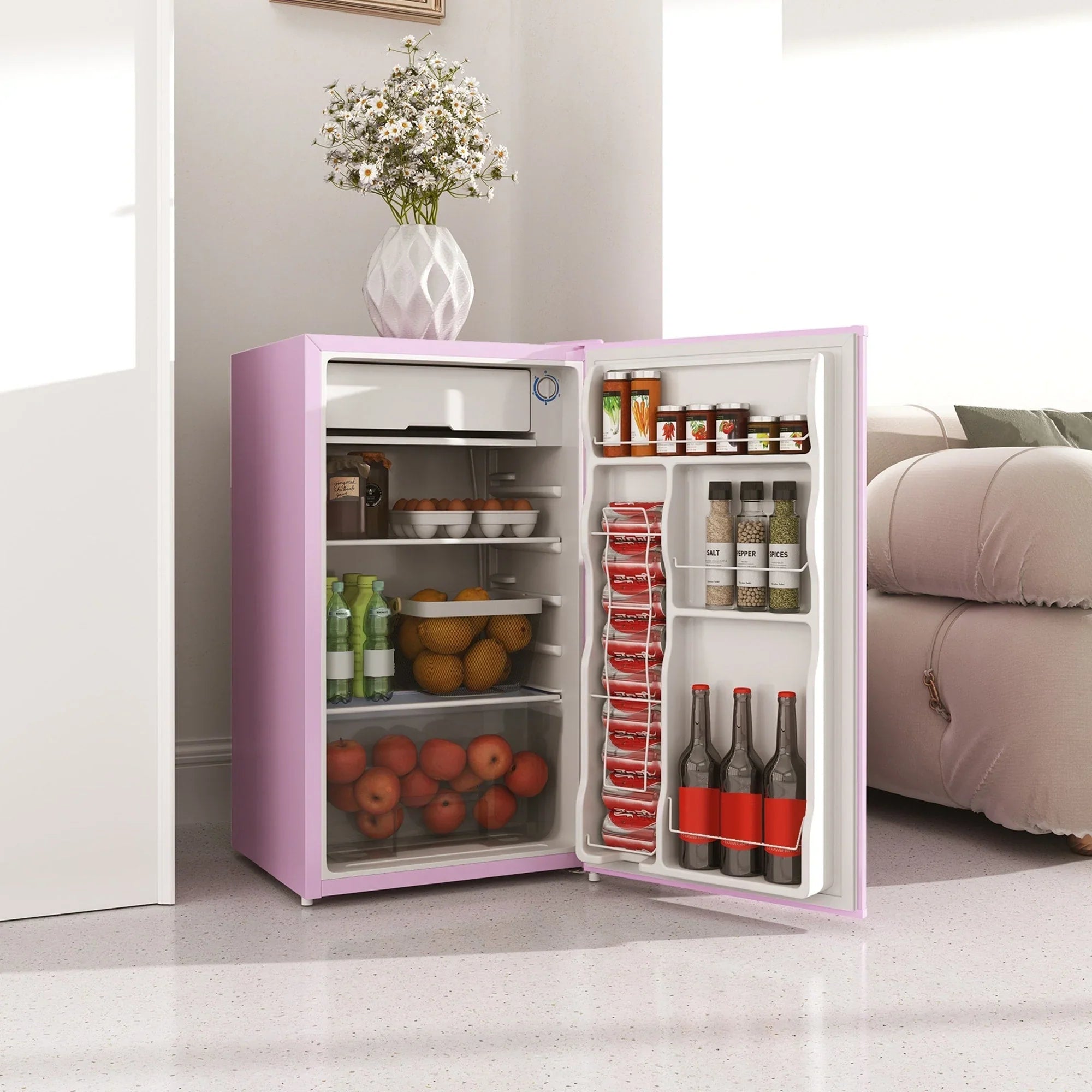 HOMCOM Mini-réfrigérateur de 90,6 L avec congélateur, Réfrigérateur compact à porte unique avec thermostat réglable pour chambre