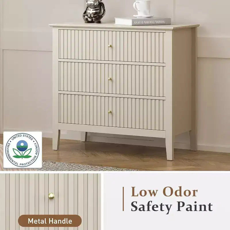 Heynemo Commode 3 Tiroirs, Table de Chevet en Bois Peint de 76 cm de Haut avec Rangement, Grande Commode Moderne avec Coulisses à Roulement à Billes