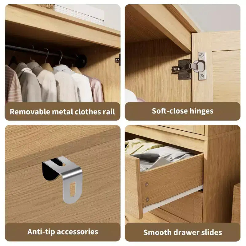 COZONY Armoire penderie avec 3 tiroirs et 2 portes, Placard de rangement moderne en bois pour chambre à coucher, Armoire sur pied blanche robuste