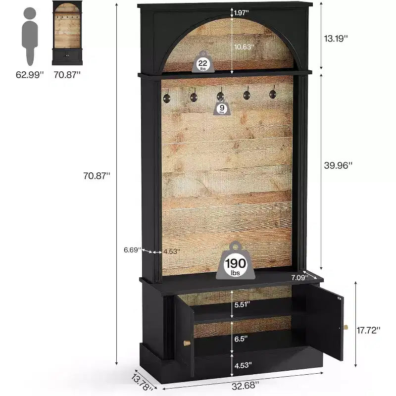 Lantine 70.86 Meuble d'entrée avec banc, rangement d'entrée 4-en-1 : porte-manteau, étagère à chaussures, banc de vestiaire pour couloir