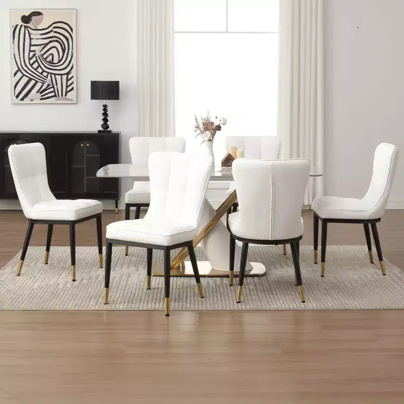 Bekrvio Lot de 6 chaises de salle à manger, modernes, rembourrées, en similicuir, avec haut dossier, pieds en métal, chaises de cuisine sans accoudoirs pour salon et salle à manger