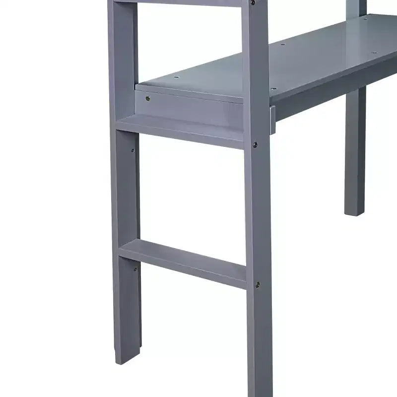 Lit mezzanine Okak Minimalism avec échelle, lit mezzanine simple en bois d'hévéa avec garde-corps de sécurité et bureau intégré, cadres de lit pour enfants, adolescents