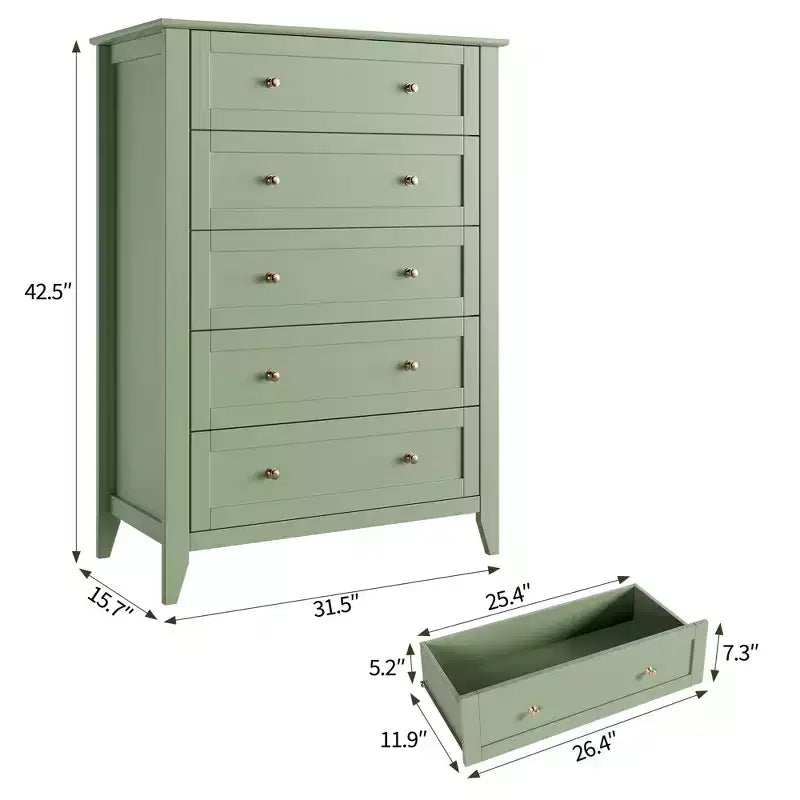 Commode à 5 tiroirs de 108 cm de haut pour chambre à coucher, armoire de rangement en bois avec tiroirs de 30 cm de profondeur et poignées en métal doré, idéale pour l'entrée ou le couloir