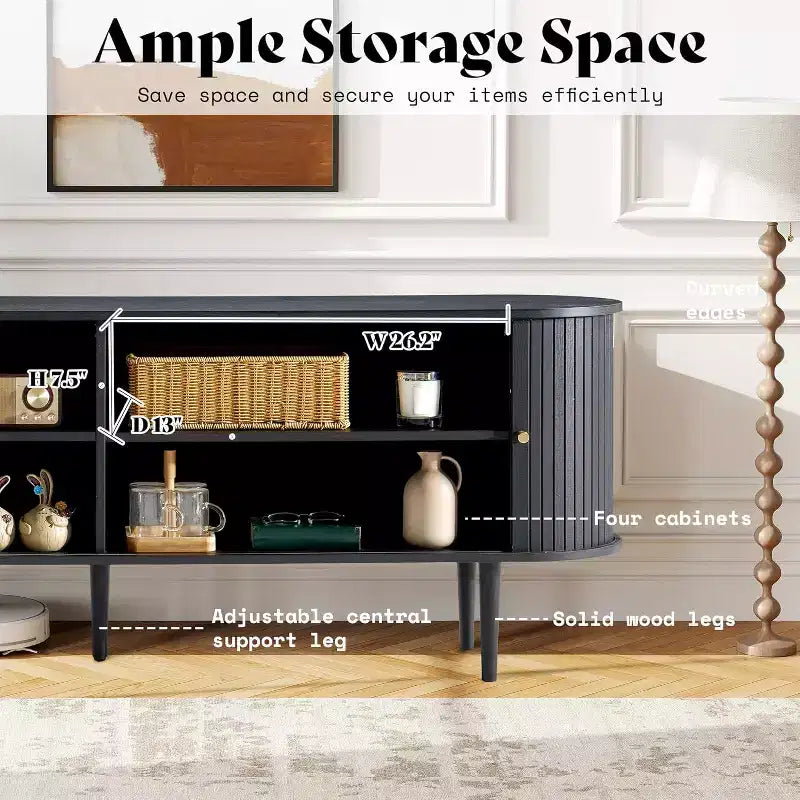 Meuble TV AMERLIFE 70 avec pieds en bois massif, console TV de style moderne du milieu du siècle avec porte à tambour