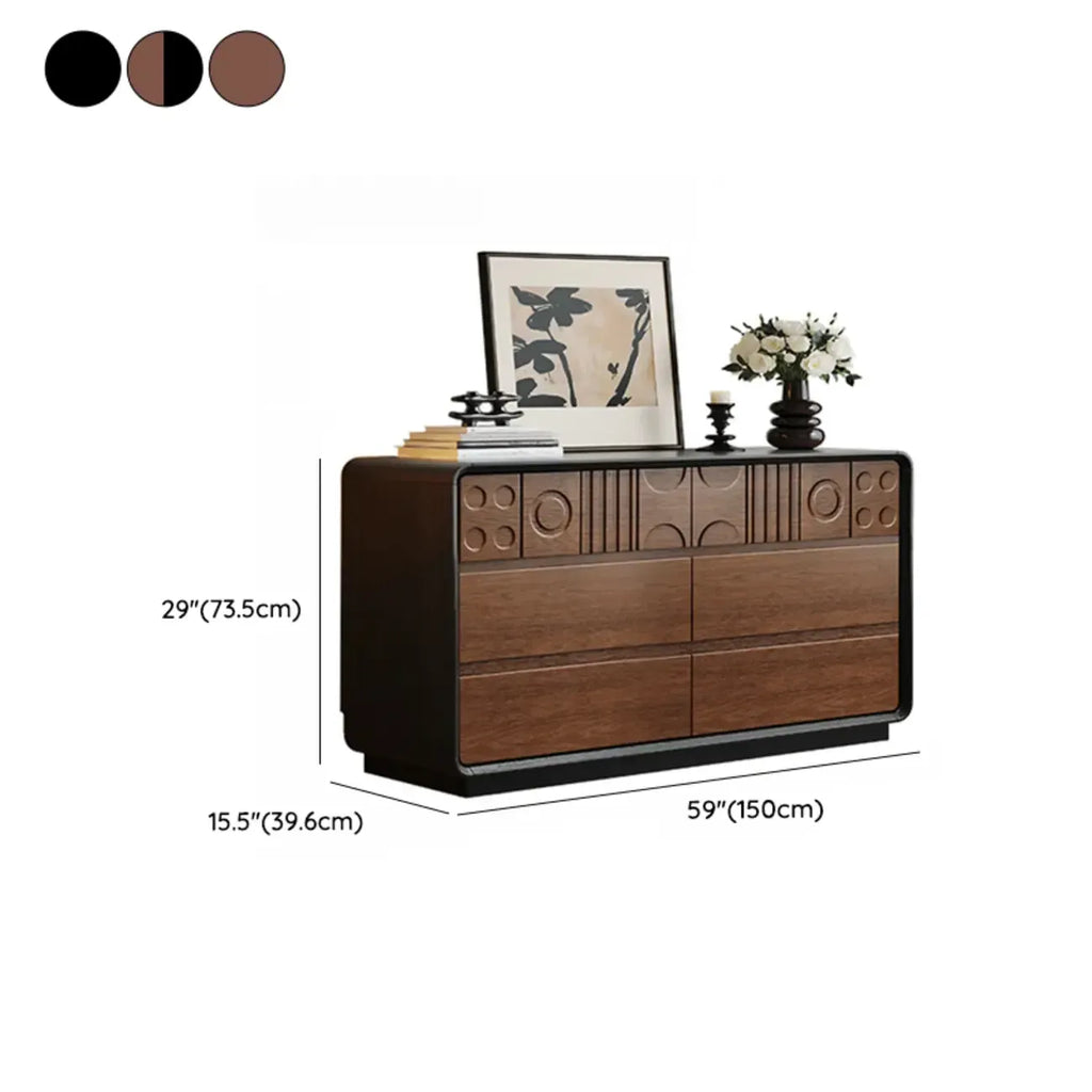 Commode en bois d'inspiration Art déco avec sculptures géométriques