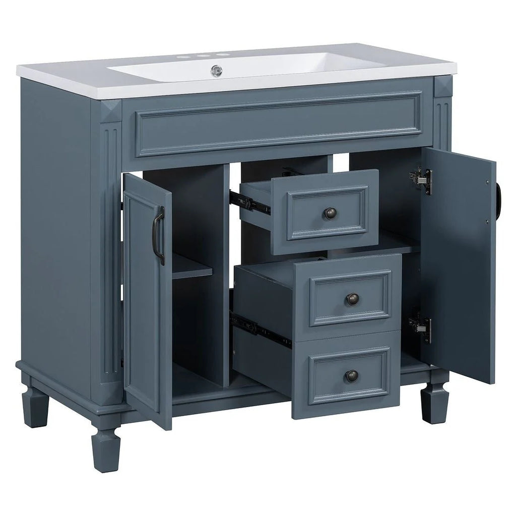 Meuble-lavabo de salle de bain moderne de 91 cm avec lavabo et armoire de toilette, 2 portes et 2 tiroirs