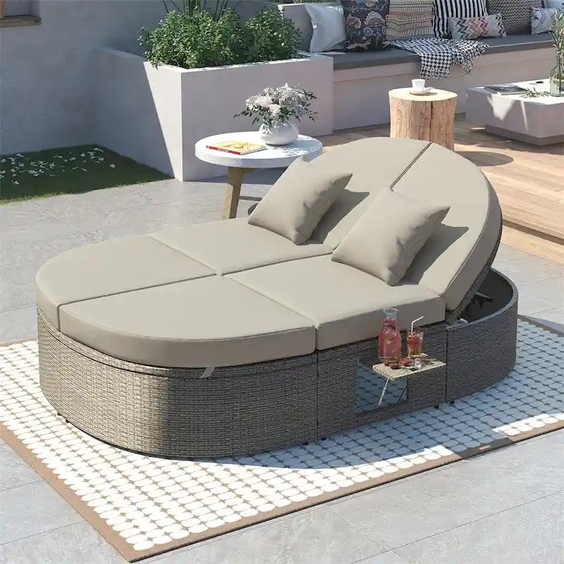 Lit de soleil extérieur double pour terrasse avec coussins et oreillers