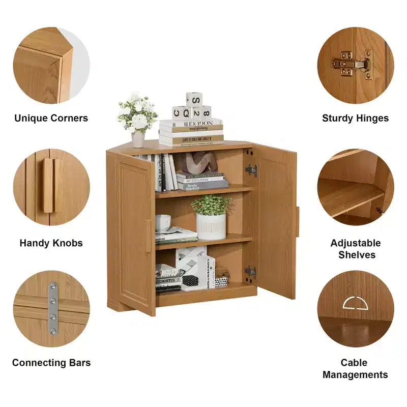 Meuble d'angle Dovelina avec étagères réglables, buffet, meuble à vin, meuble de cuisine et de salle à manger avec portes en bois - 31H x 31L, 36H x 31L