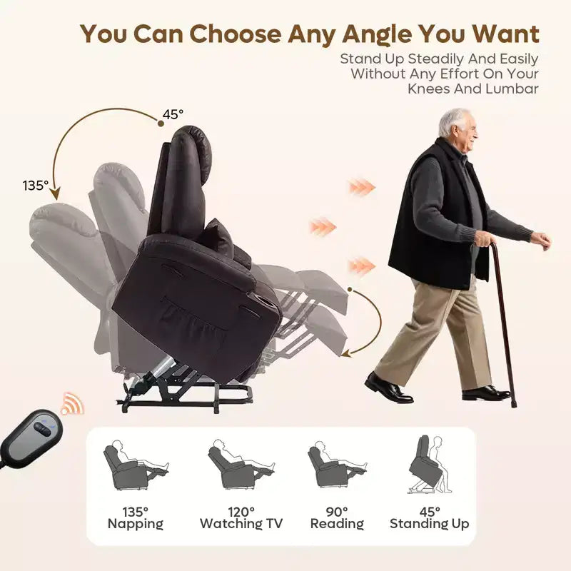 Fauteuil inclinable électrique Bestier de 88 cm avec fonction de levage, massage et chauffage, en similicuir, avec poches latérales et porte-gobelets
