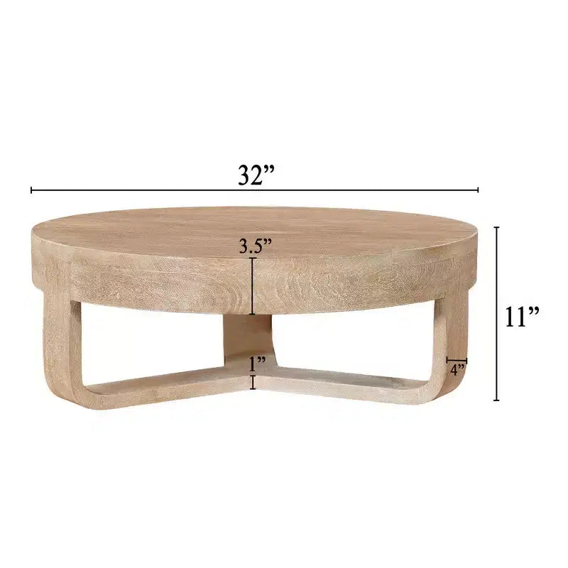 Table basse Royal Hampton, dessus rond de 32 pouces avec base en forme de traîneau ouverte