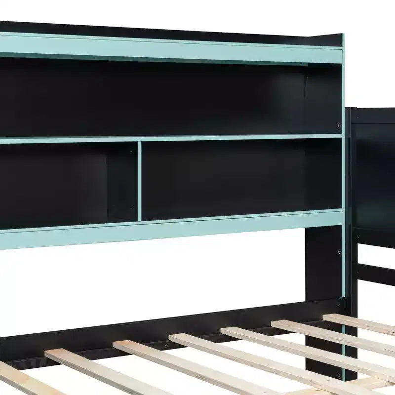 Lit de repos Gamer Hub avec bureau, lumières RGB, station de recharge, tiroirs de rangement et tête de lit bibliothèque