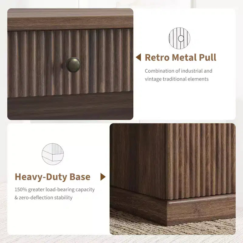 Meuble de rangement de bureau cannelé, bureau de direction moderne de 54 po avec station de recharge, bureau d'ordinateur en bois avec tiroirs classeurs pour bureau d'étude
