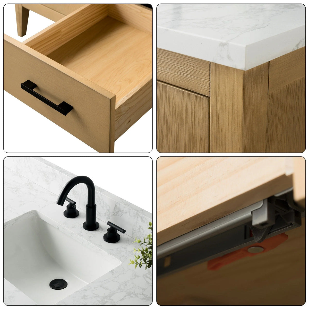 Meuble-lavabo de salle de bain Vanity Art 72 po à double vasque avec dessus en marbre reconstitué