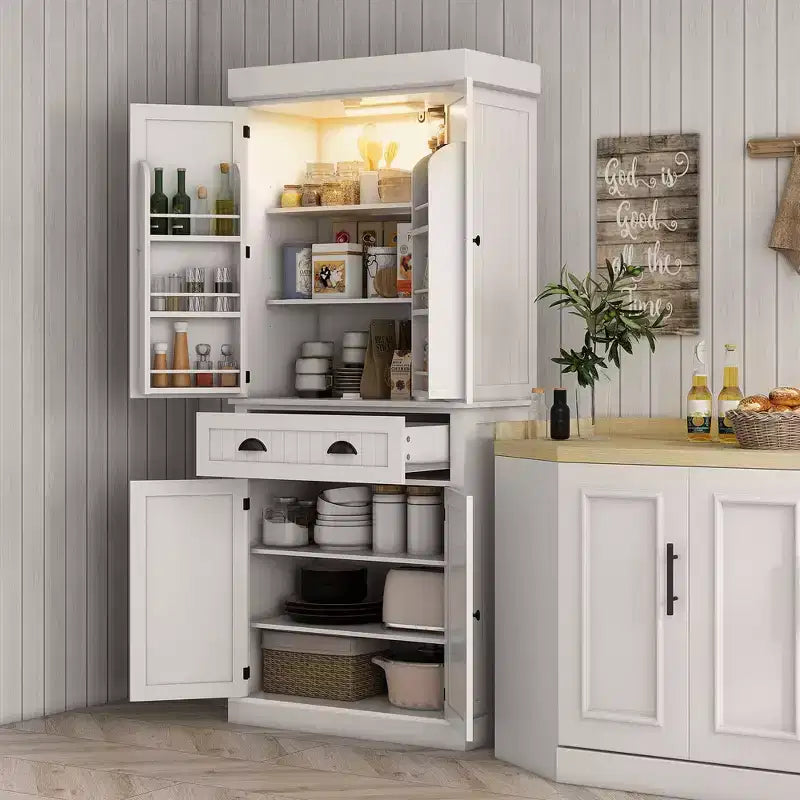 Garde-manger de cuisine de 71 po avec lumières DEL, 6 tablettes de porte, un tiroir et 4 tablettes réglables