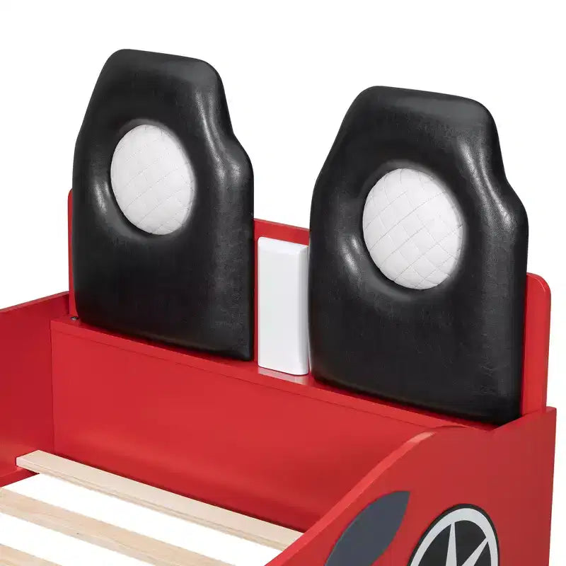 Lit plateforme Whisen Wood en forme de voiture de course, taille double, avec LED et dossier rembourré
