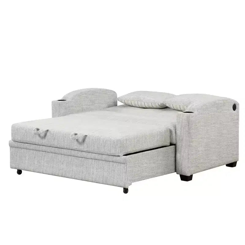 61.6 Canapé-lit convertible moderne en chenille avec ports USB, porte-gobelets et dossier réglable pour salon, appartement