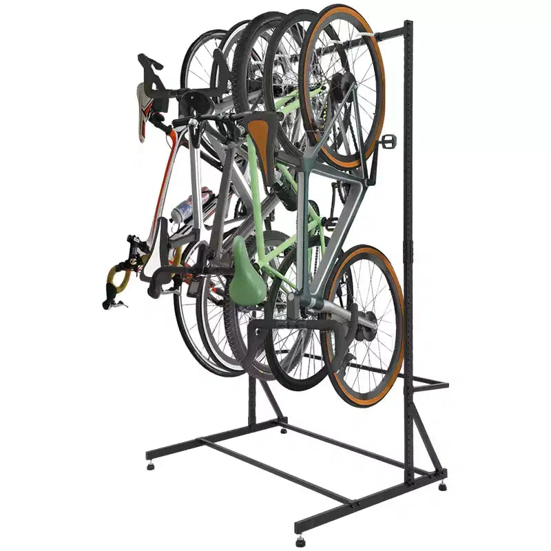 Range de rangement pour 5 vélos autoportant avec une capacité de 136 kg, organisateur robuste pour un maintien sûr et stable des vélos pour les cours avant et arrière