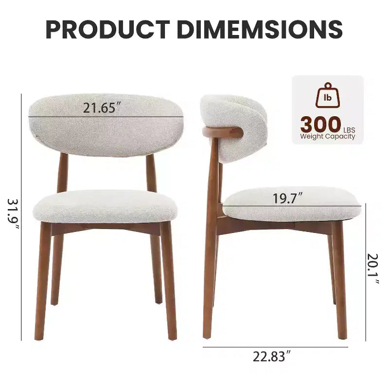 Lot de 4 chaises de salle à manger, chaises de salle à manger modernes du milieu du siècle rembourrées, chaises de cuisine de style campagnard avec siège en tissu rembourré et pieds en bois, beige
