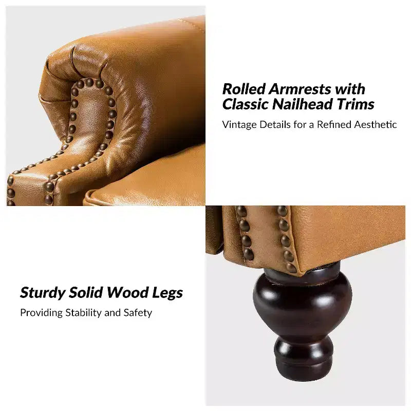 Ensemble de 2 fauteuils inclinables modernes en cuir véritable Elisabete avec garniture cloutée vintage pour salon et chambre à coucher | ART OF LIVING DESIGNS
