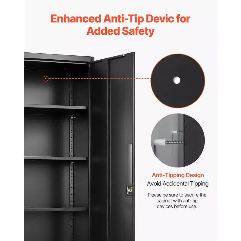 Armoire de Rangement Métallique VEVOR, Meuble de Rangement Verrouillable en Acier de 175 cm avec 4 Étagères Réglables, 2 Portes Magnétiques, 2 Clés, 5 Niveaux de Rangement pour Outils, Noir