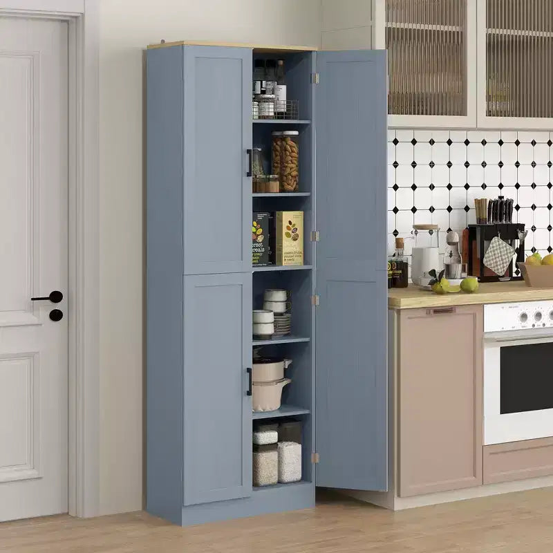 HOMCOM Garde-Manger de cuisine autoportant 170 cm, Armoire de rangement à 4 portes avec étagères réglables et portes