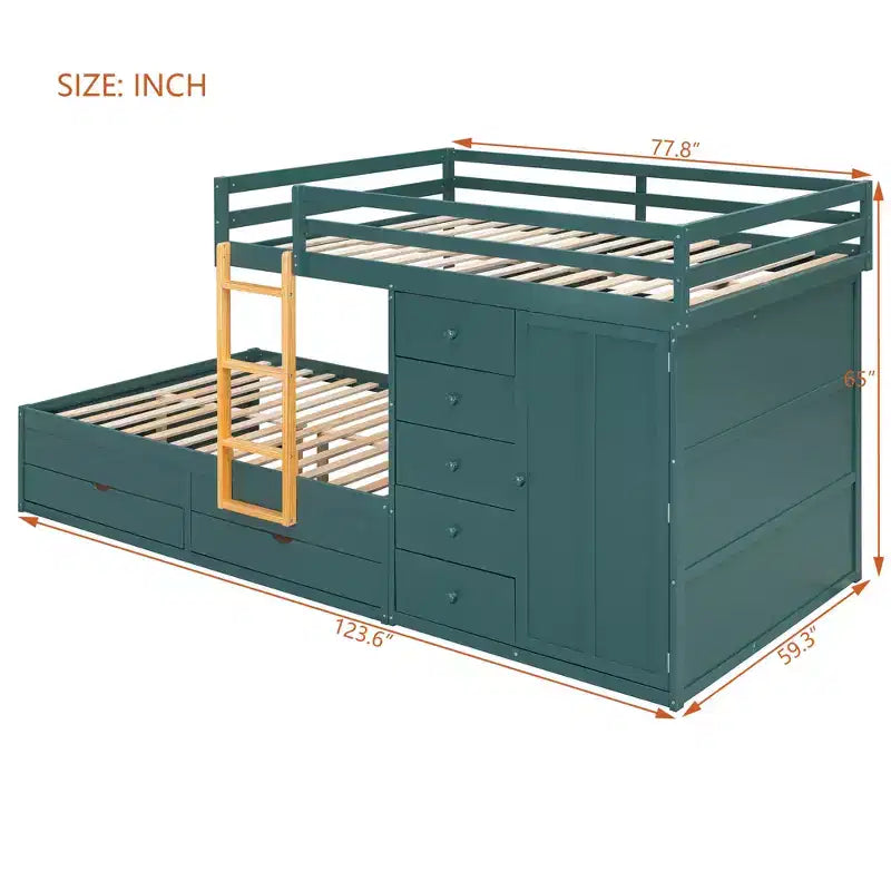 Lit superposé double sur double avec armoire de rangement et tiroirs, lit superposé double en bois peu encombrant avec garde-corps pour appartement, chambre à coucher