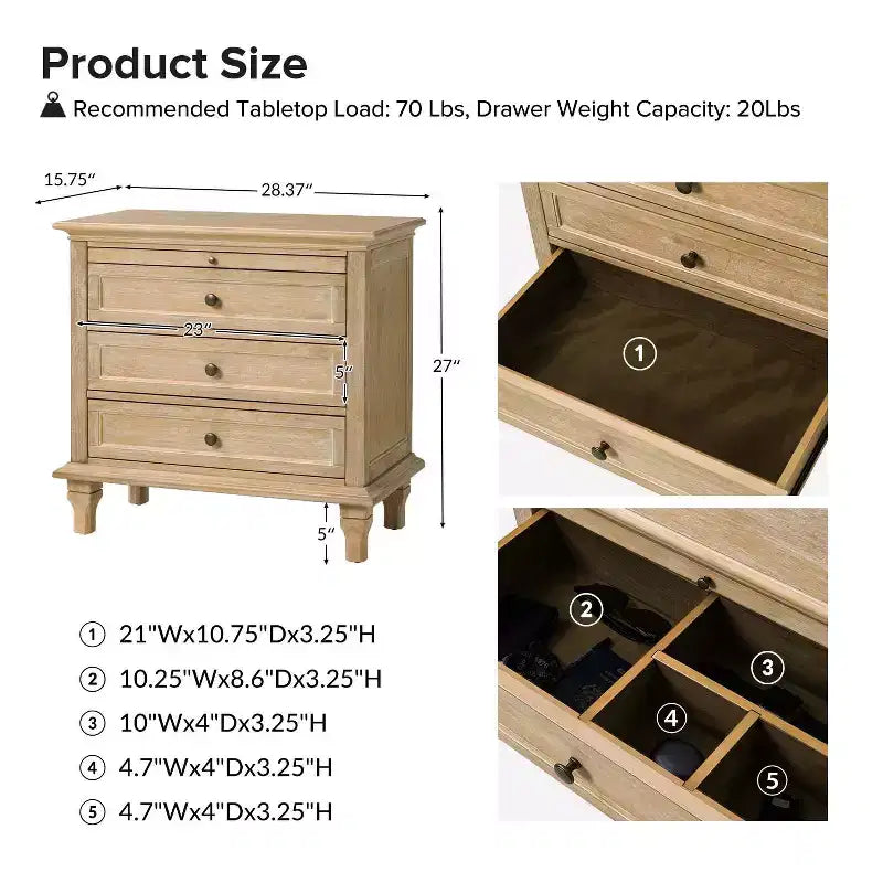 Table d'appoint Giorgio à 3 tiroirs avec prises intégrées, lot de 2 | HULALA HOME