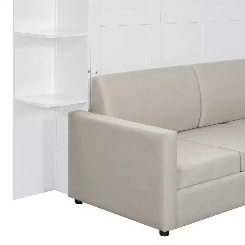 Lit escamotable mural Whisen Modern Design Queen size en bois avec canapé et étagères