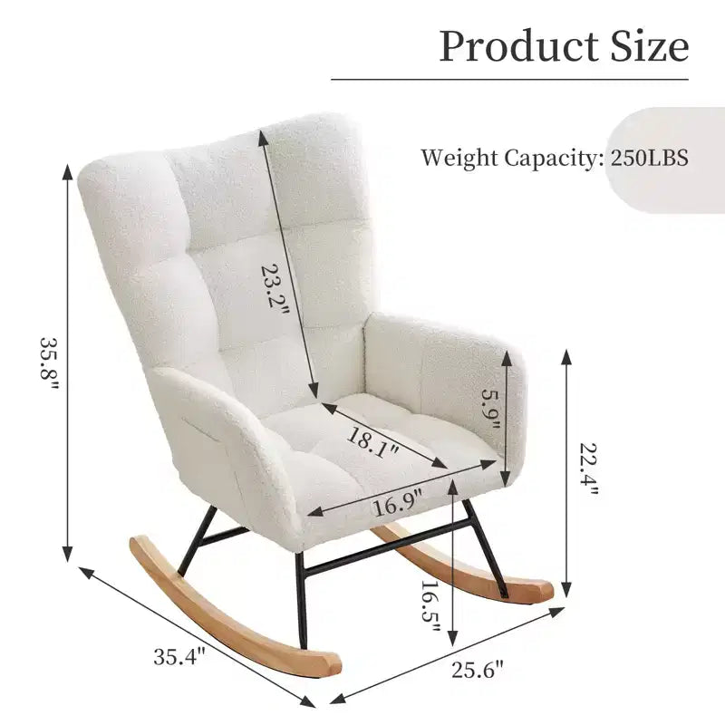 Fauteuil à bascule pour chambre d'enfant, Fauteuil à bascule pour salon pour l'allaitement, Fauteuils d'appoint confortables pour chambre à coucher, Fauteuils rembourrés en peluche Teddy pour l'intérieur
