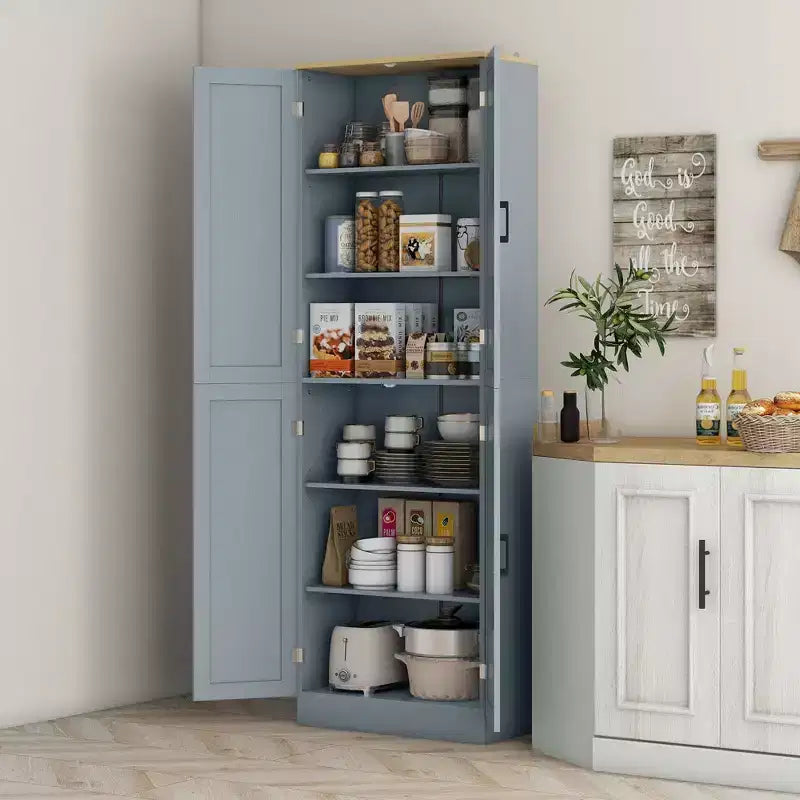 HOMCOM Garde-Manger de cuisine autoportant 170 cm, Armoire de rangement à 4 portes avec étagères réglables et portes