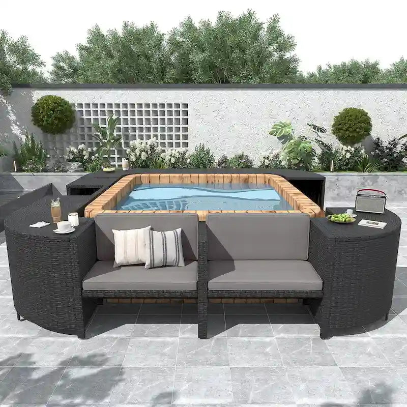 Canapé d'angle d'extérieur en rotin pour spa, forme quadrilatérale
