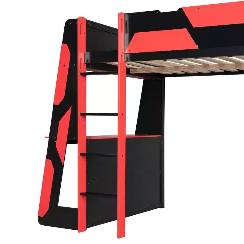 Lit mezzanine gaming complet Luxystar avec bureau, étagères de rangement et lumières
