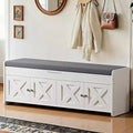 Banc de rangement pour chaussures, banc d'entrée de 120 cm de long avec siège rembourré relevable, 4 portes, capacité de 136 kg, banc avec étagère à chaussures pour entrée