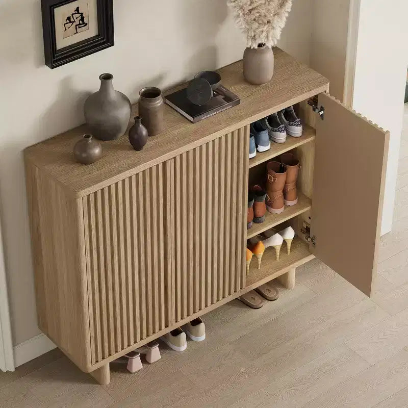 Meuble à chaussures Acekool 46 avec porte cannelée, meuble de rangement 5 niveaux, banc d'entrée rustique pour couloir, 41,5H