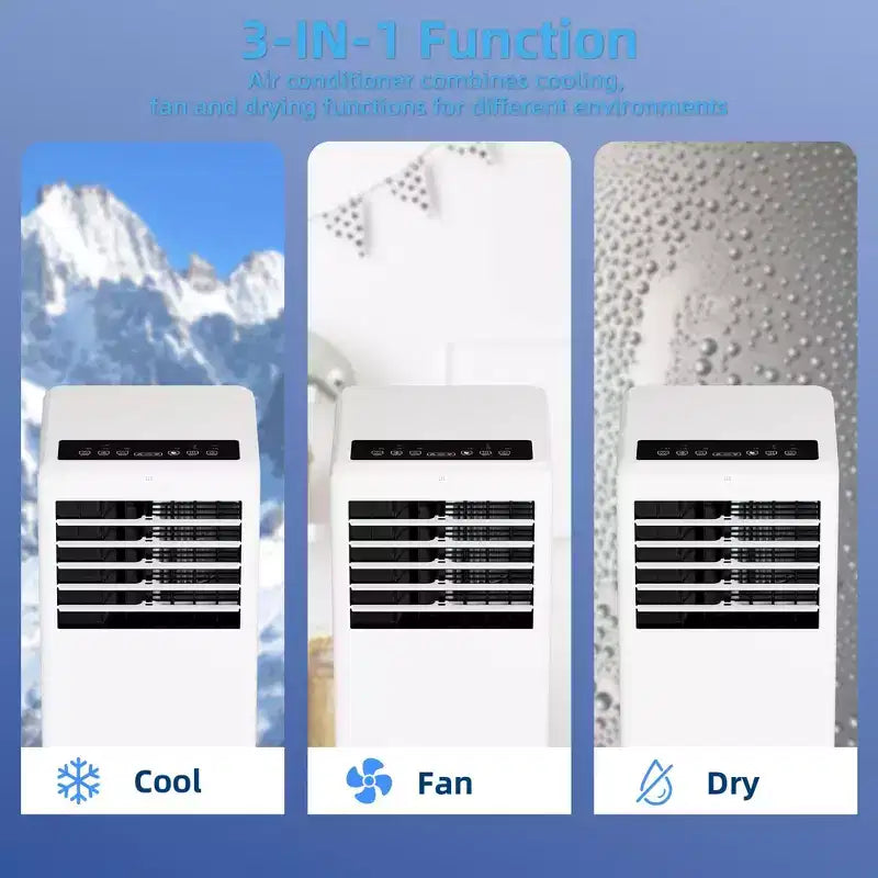 Climatiseur portable 8 000 BTU - 3-en-1 : refroidissement, déshumidificateur et ventilateur pour 32,5 m² avec mode nuit et garantie d'un an