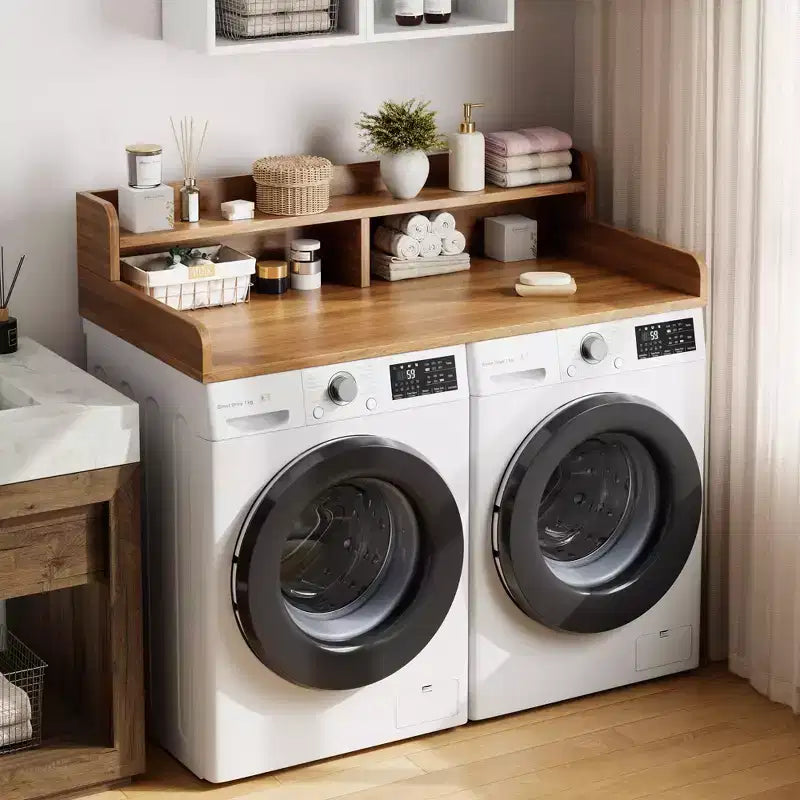 Comptoir de lave-linge et sèche-linge à 2 niveaux avec étagère ou tiroirs, couvercle de comptoir de buanderie avec coussin antidérapant, 54x27,5 - Dessus de lave-linge pour plier les vêtements
