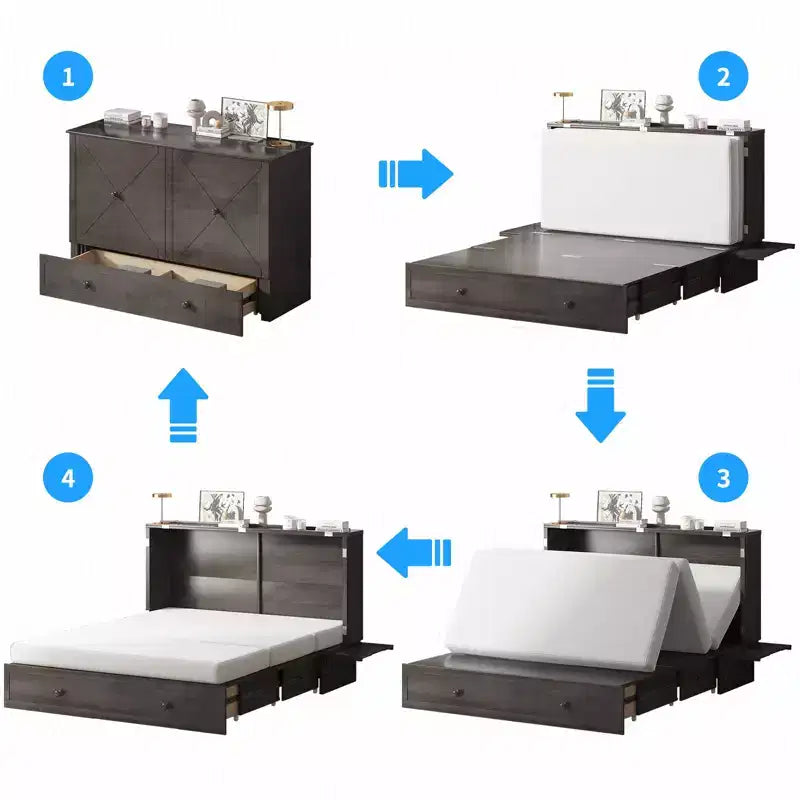 Lit escamotable Mjkone Murphy Queen, lit coffre Cube avec station de charge et espace de rangement