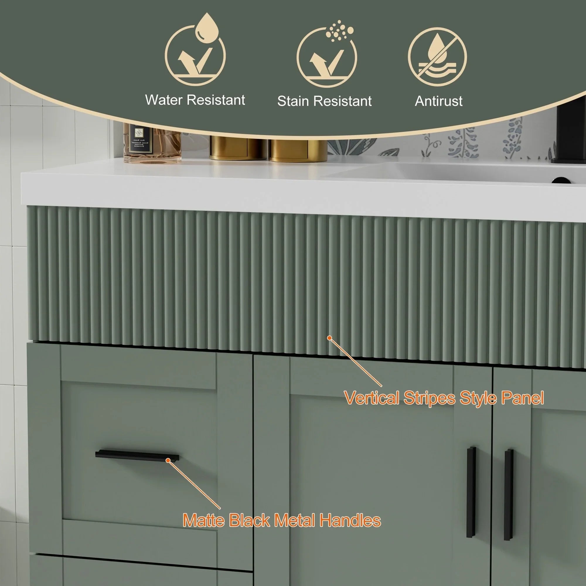Meuble-lavabo de salle de bain Wavy Line 30/36/48 avec évier et robinet